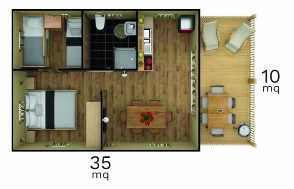 Appartement avec deux chambres, salle de bain, cuisine et terrasse de 10 m².
